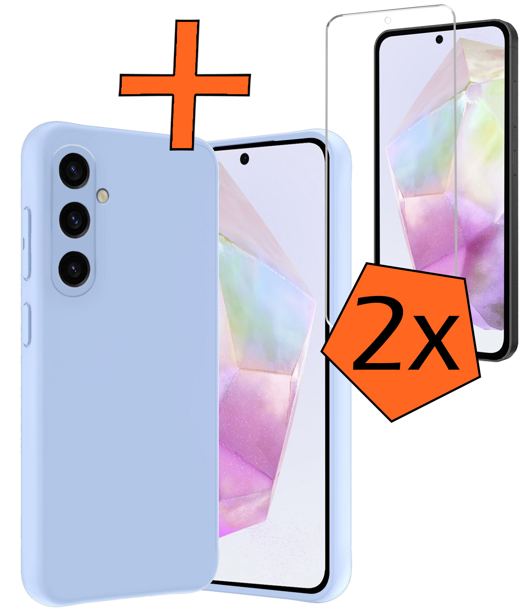 Nomfy Hoesje Geschikt voor Samsung A35 Hoesje Siliconen Cover Case Met 2x Screenprotector - Hoes Geschikt voor Samsung Galaxy A35 5G Hoes Back Case - Lichtblauw