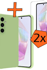 Nomfy Hoesje Geschikt voor Samsung A35 Hoesje Siliconen Cover Case Met 2x Screenprotector - Hoes Geschikt voor Samsung Galaxy A35 5G Hoes Back Case - Groen