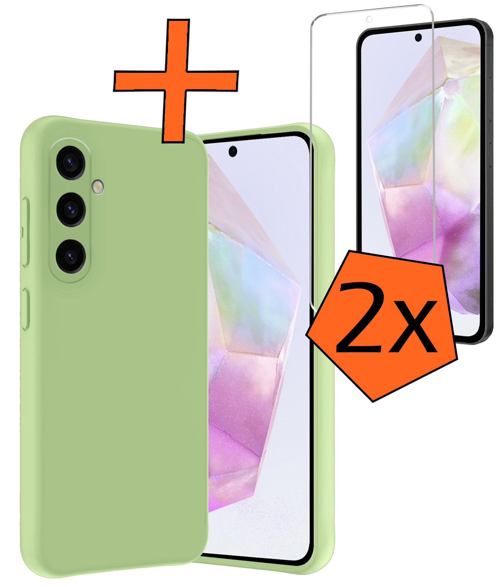 Nomfy Hoesje Geschikt voor Samsung A35 Hoesje Siliconen Cover Case Met 2x Screenprotector - Hoes Geschikt voor Samsung Galaxy A35 5G Hoes Back Case - Groen