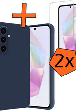 Nomfy Hoesje Geschikt voor Samsung A35 Hoesje Siliconen Cover Case Met 2x Screenprotector - Hoes Geschikt voor Samsung Galaxy A35 5G Hoes Back Case - Donkerblauw