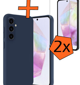 Nomfy Nomfy Samsung Galaxy A35 Hoesje Siliconen Met 2x Screenprotector - Donkerblauw
