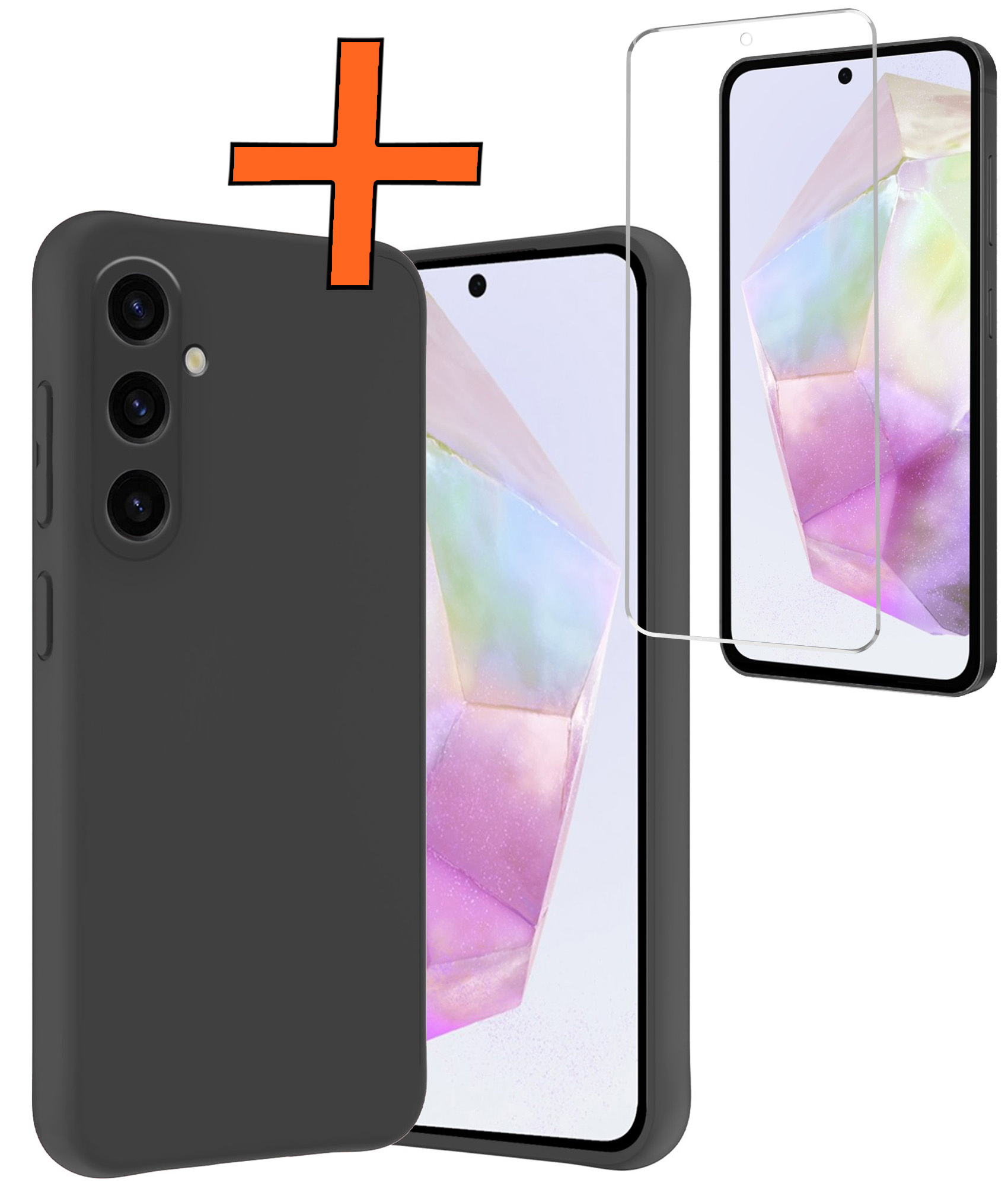 Nomfy Hoesje Geschikt voor Samsung A35 Hoesje Siliconen Cover Case Met Screenprotector - Hoes Geschikt voor Samsung Galaxy A35 5G Hoes Back Case - Zwart