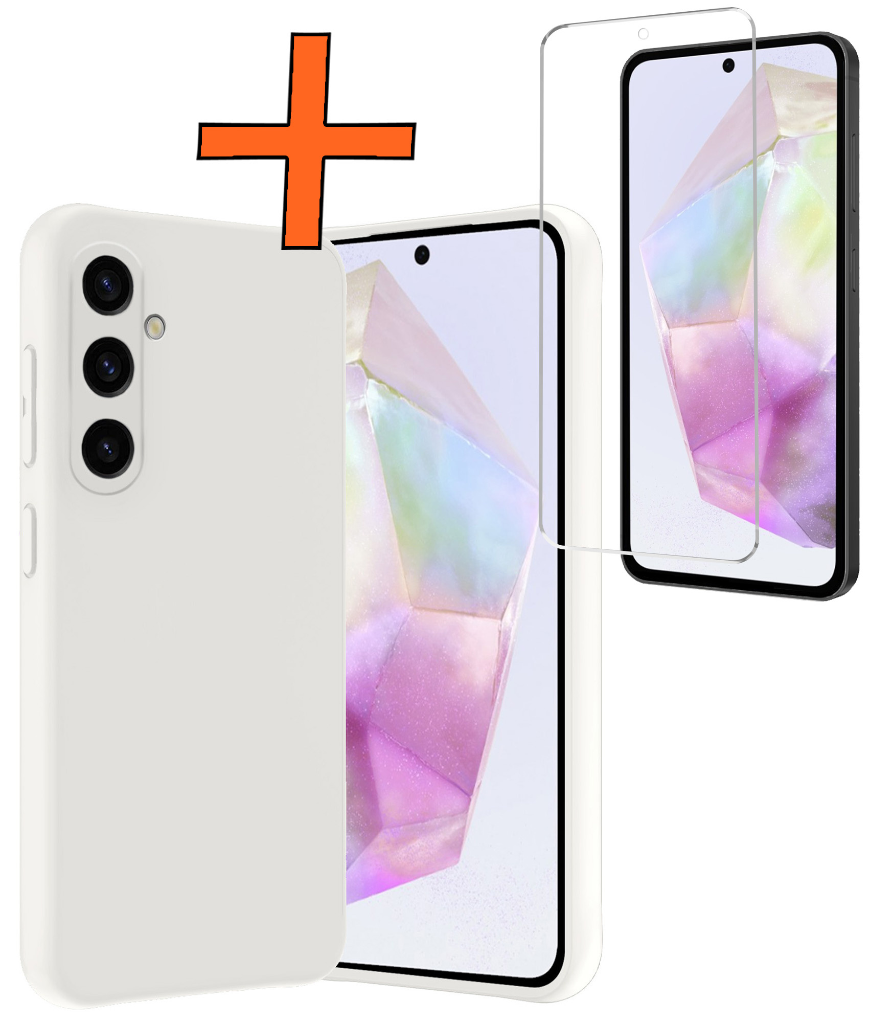 Nomfy Hoesje Geschikt voor Samsung A35 Hoesje Siliconen Cover Case Met Screenprotector - Hoes Geschikt voor Samsung Galaxy A35 5G Hoes Back Case - Wit