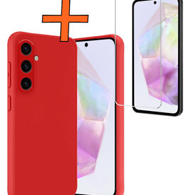 Nomfy Nomfy Samsung Galaxy A35 Hoesje Siliconen Met Screenprotector - Rood