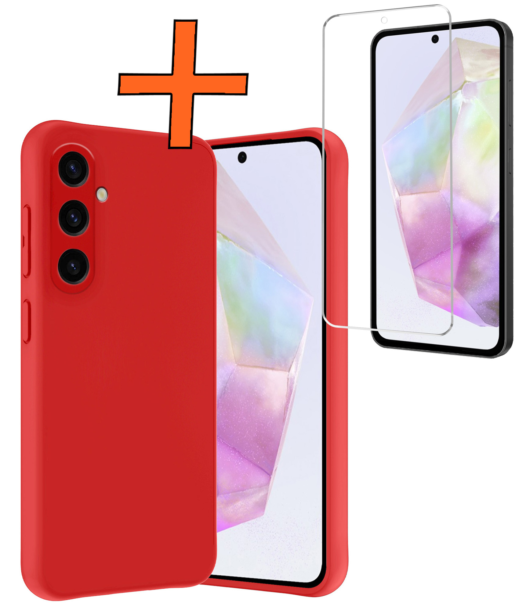 Nomfy Hoesje Geschikt voor Samsung A35 Hoesje Siliconen Cover Case Met Screenprotector - Hoes Geschikt voor Samsung Galaxy A35 5G Hoes Back Case - Rood