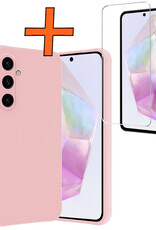 Nomfy Hoesje Geschikt voor Samsung A35 Hoesje Siliconen Cover Case Met Screenprotector - Hoes Geschikt voor Samsung Galaxy A35 5G Hoes Back Case - Lichtroze