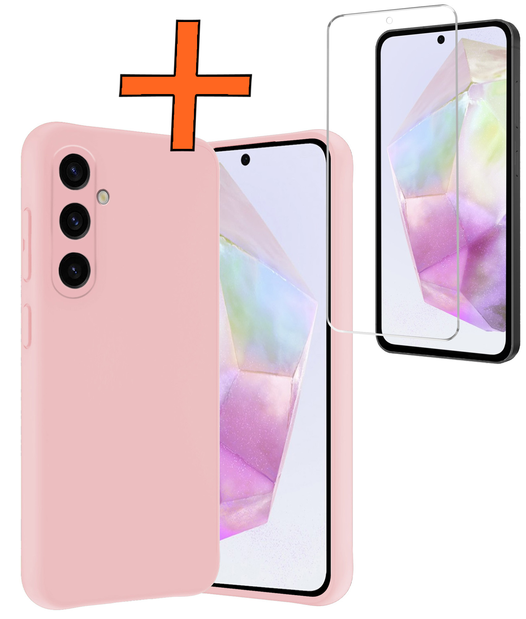 Nomfy Hoesje Geschikt voor Samsung A35 Hoesje Siliconen Cover Case Met Screenprotector - Hoes Geschikt voor Samsung Galaxy A35 5G Hoes Back Case - Lichtroze