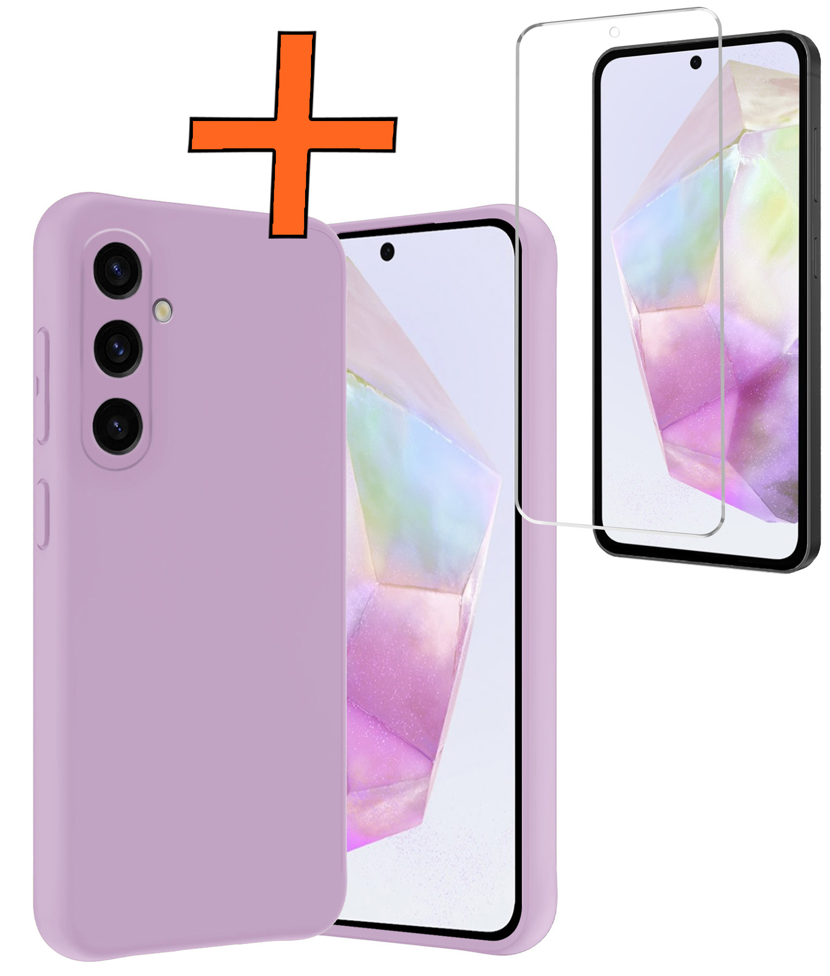 Nomfy Hoesje Geschikt voor Samsung A35 Hoesje Siliconen Cover Case Met Screenprotector - Hoes Geschikt voor Samsung Galaxy A35 5G Hoes Back Case - Lila