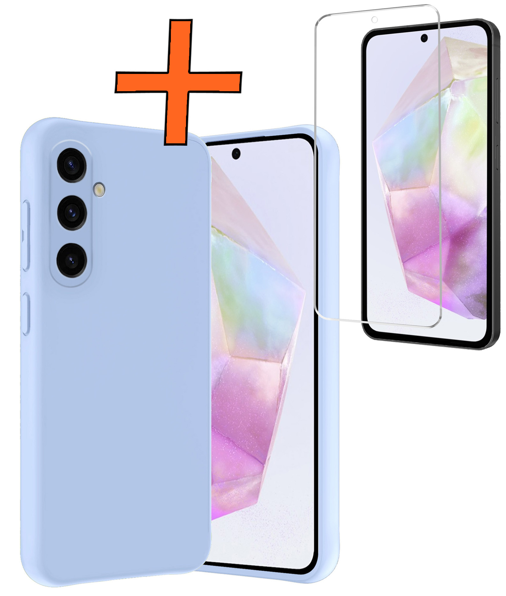 Nomfy Hoesje Geschikt voor Samsung A35 Hoesje Siliconen Cover Case Met Screenprotector - Hoes Geschikt voor Samsung Galaxy A35 5G Hoes Back Case - Lichtblauw