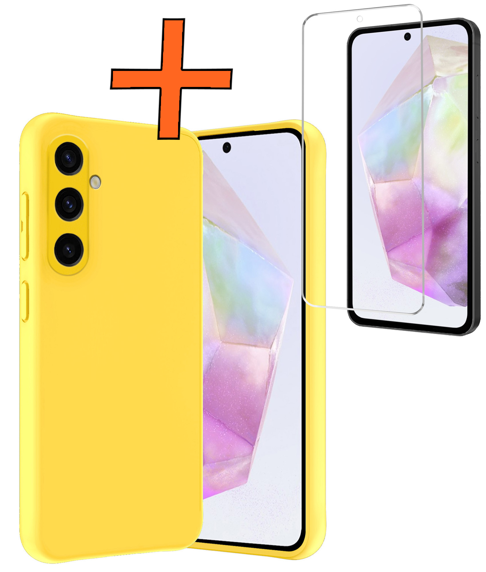 Nomfy Hoesje Geschikt voor Samsung A35 Hoesje Siliconen Cover Case Met Screenprotector - Hoes Geschikt voor Samsung Galaxy A35 5G Hoes Back Case - Geel