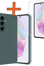 Nomfy Hoesje Geschikt voor Samsung A35 Hoesje Siliconen Cover Case Met Screenprotector - Hoes Geschikt voor Samsung Galaxy A35 5G Hoes Back Case - Donkergroen