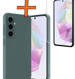 Nomfy Nomfy Samsung Galaxy A35 Hoesje Siliconen Met Screenprotector - Donkergroen