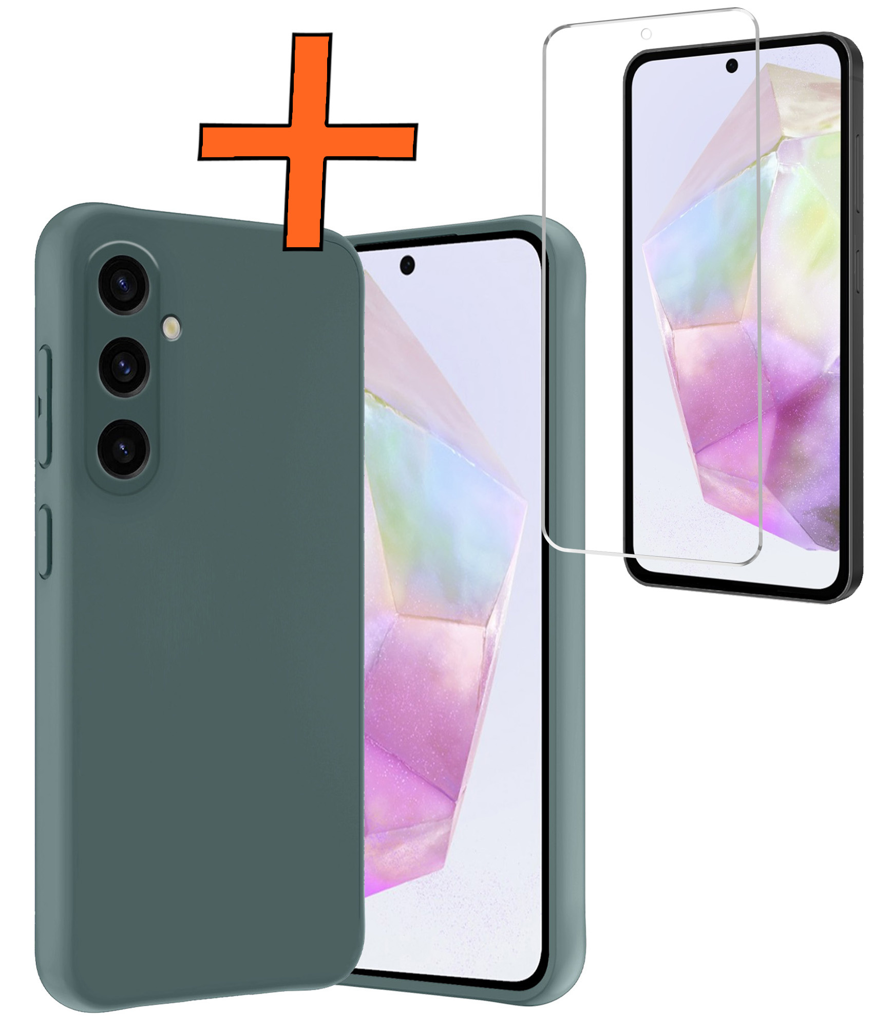 Nomfy Hoesje Geschikt voor Samsung A35 Hoesje Siliconen Cover Case Met Screenprotector - Hoes Geschikt voor Samsung Galaxy A35 5G Hoes Back Case - Donkergroen