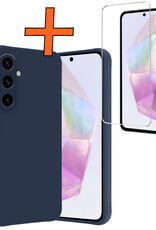 Nomfy Hoesje Geschikt voor Samsung A35 Hoesje Siliconen Cover Case Met Screenprotector - Hoes Geschikt voor Samsung Galaxy A35 5G Hoes Back Case - Donkerblauw