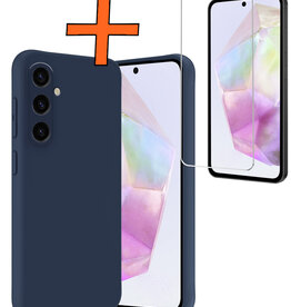 Nomfy Nomfy Samsung Galaxy A35 Hoesje Siliconen Met Screenprotector - Donkerblauw