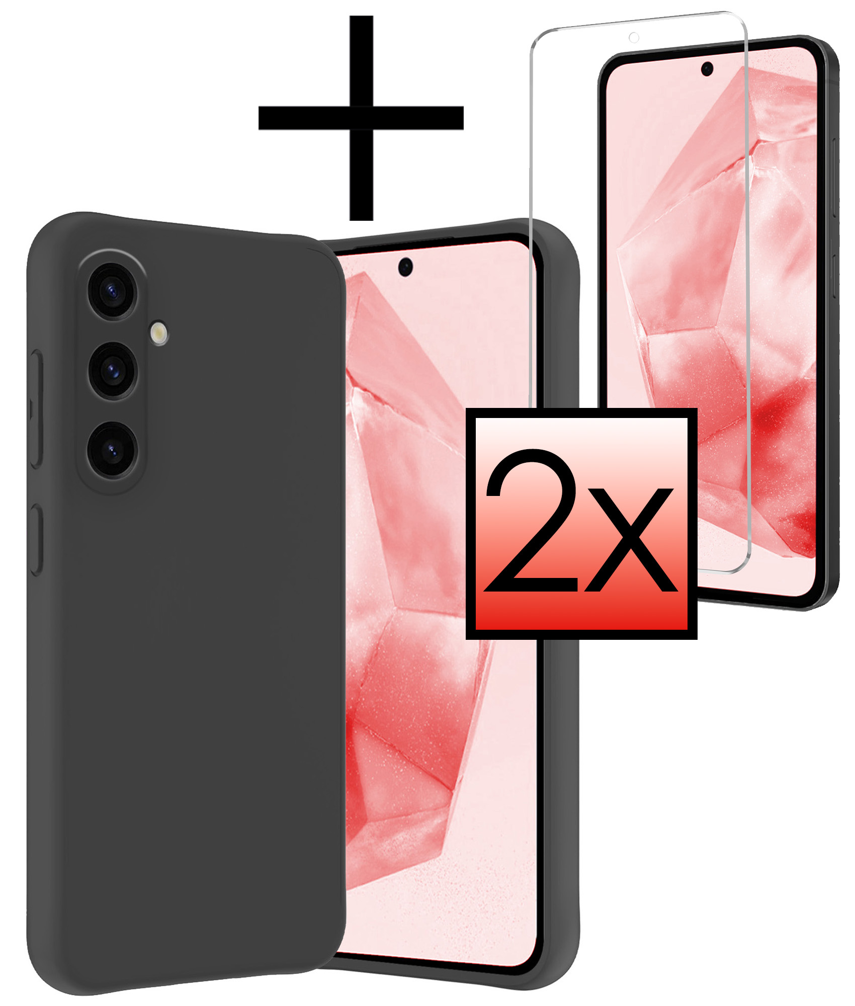 NoXx Hoes Geschikt voor Samsung A35 Hoesje Cover Siliconen Back Case Hoes Met 2x Screenprotector - Zwart