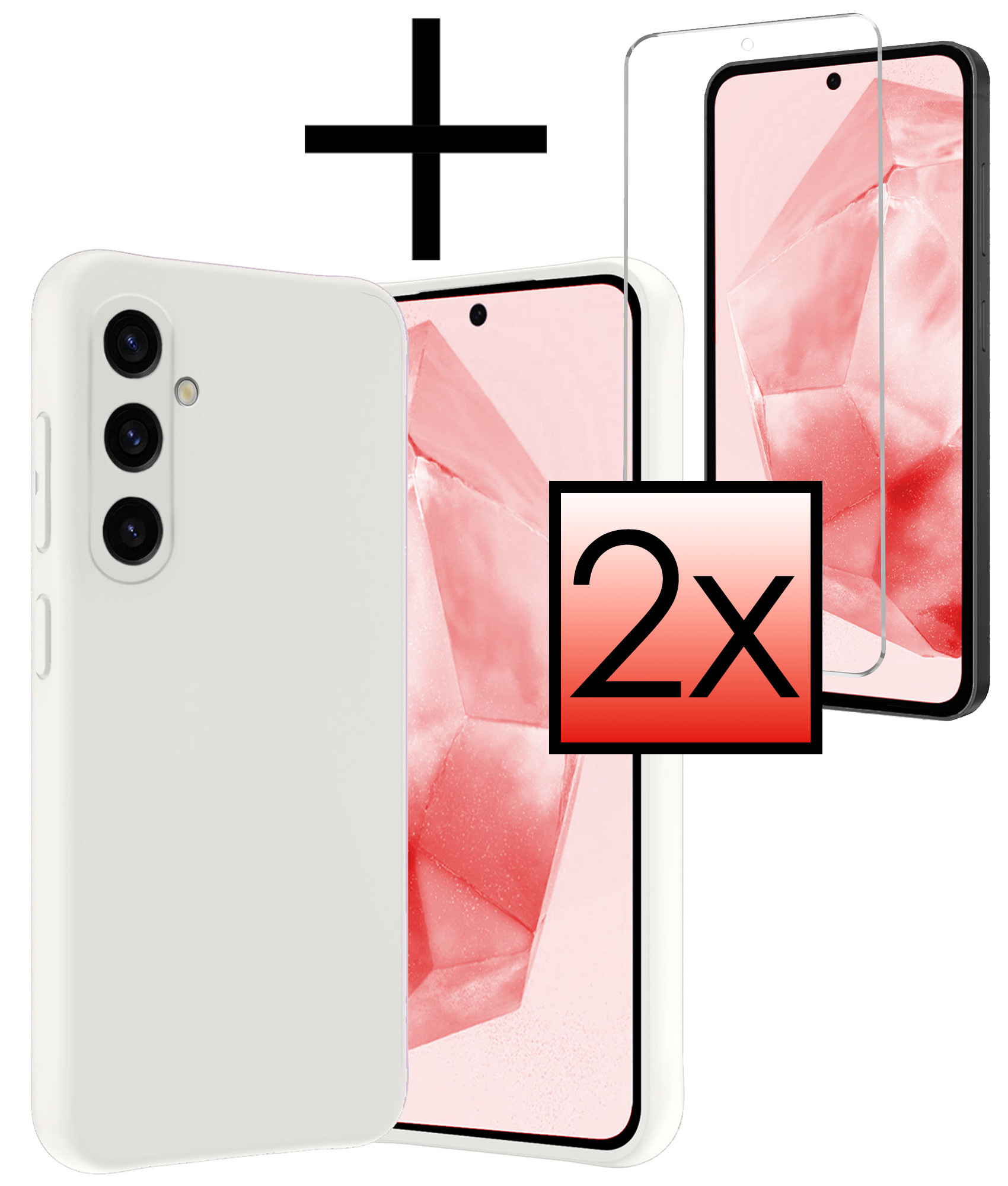 NoXx Hoes Geschikt voor Samsung A35 Hoesje Cover Siliconen Back Case Hoes Met 2x Screenprotector - Wit