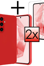 NoXx Hoes Geschikt voor Samsung A35 Hoesje Cover Siliconen Back Case Hoes Met 2x Screenprotector - Rood