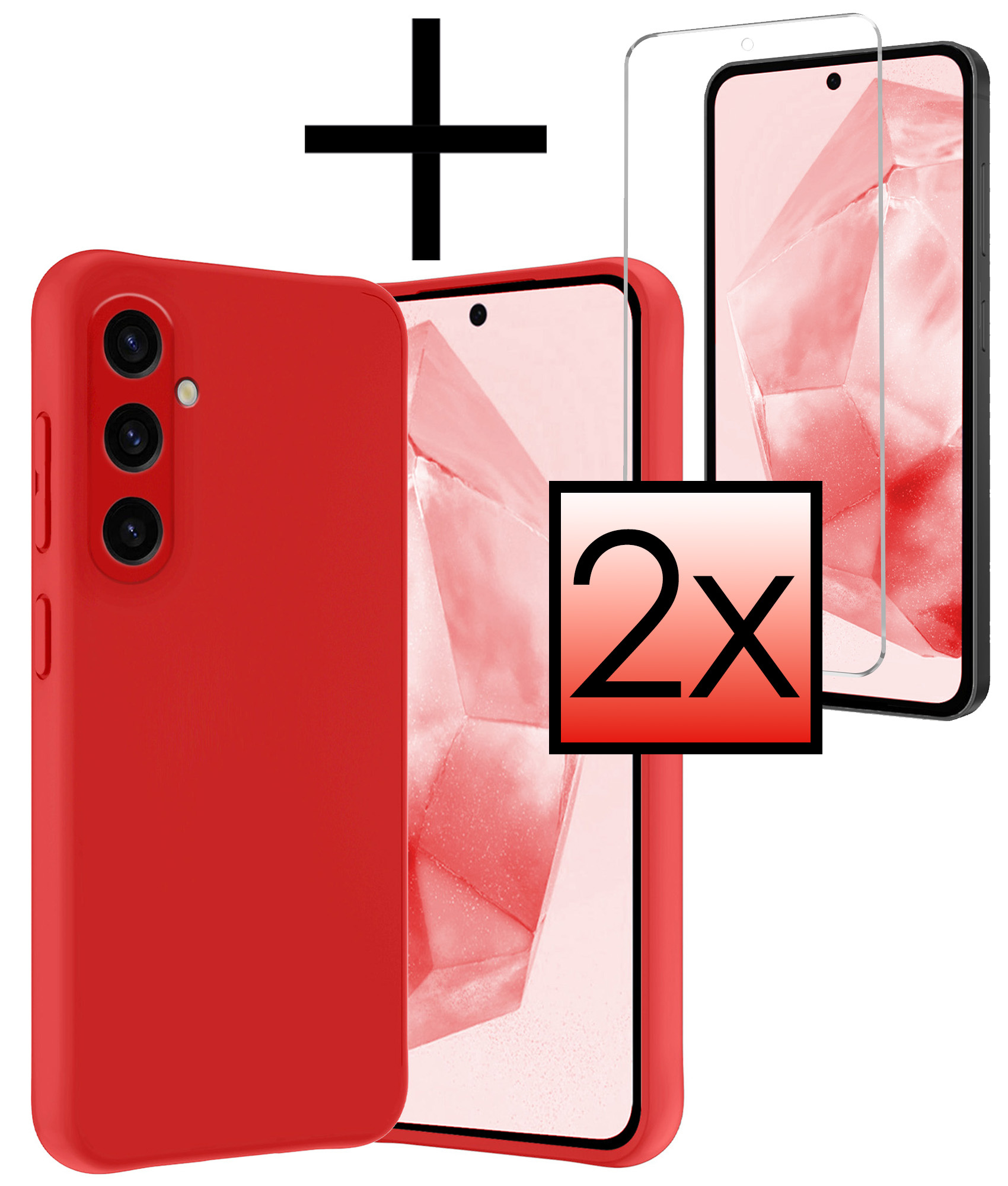 NoXx Hoes Geschikt voor Samsung A35 Hoesje Cover Siliconen Back Case Hoes Met 2x Screenprotector - Rood