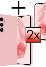 NoXx Hoes Geschikt voor Samsung A35 Hoesje Cover Siliconen Back Case Hoes Met 2x Screenprotector - Lichtroze