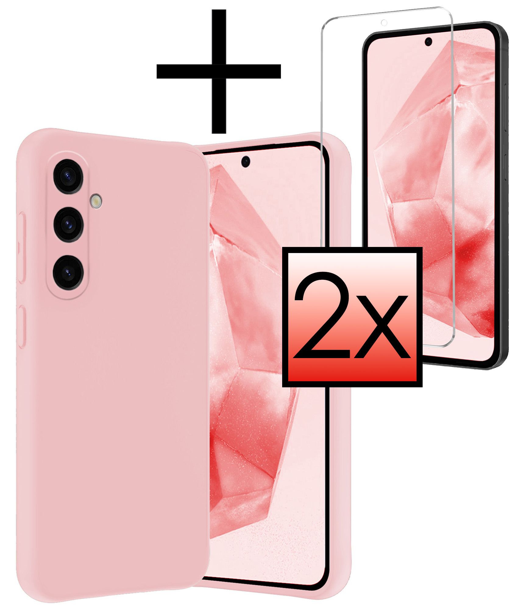 NoXx Hoes Geschikt voor Samsung A35 Hoesje Cover Siliconen Back Case Hoes Met 2x Screenprotector - Lichtroze