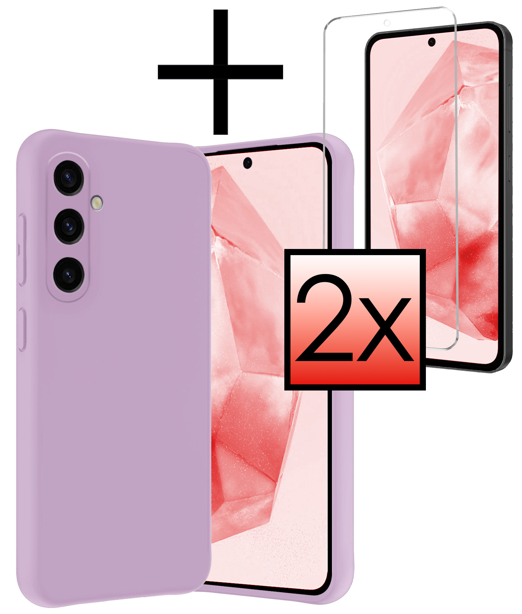 NoXx Hoes Geschikt voor Samsung A35 Hoesje Cover Siliconen Back Case Hoes Met 2x Screenprotector - Lila