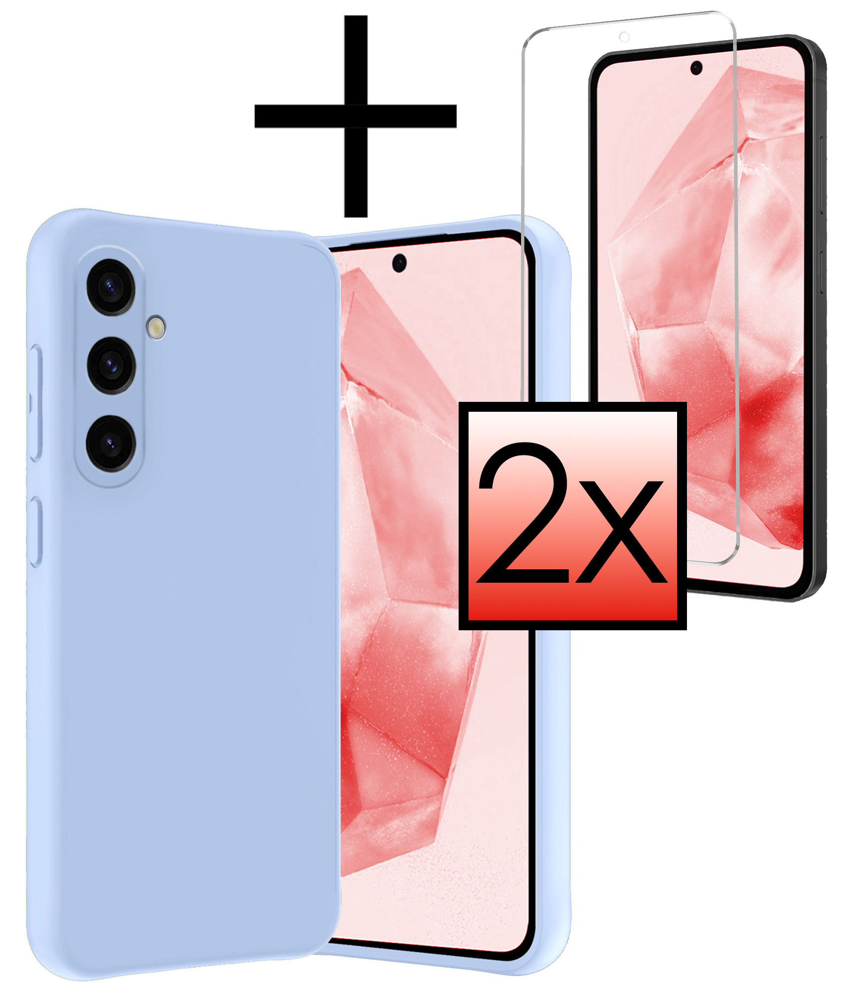 NoXx Hoes Geschikt voor Samsung A35 Hoesje Cover Siliconen Back Case Hoes Met 2x Screenprotector - Lichtblauw