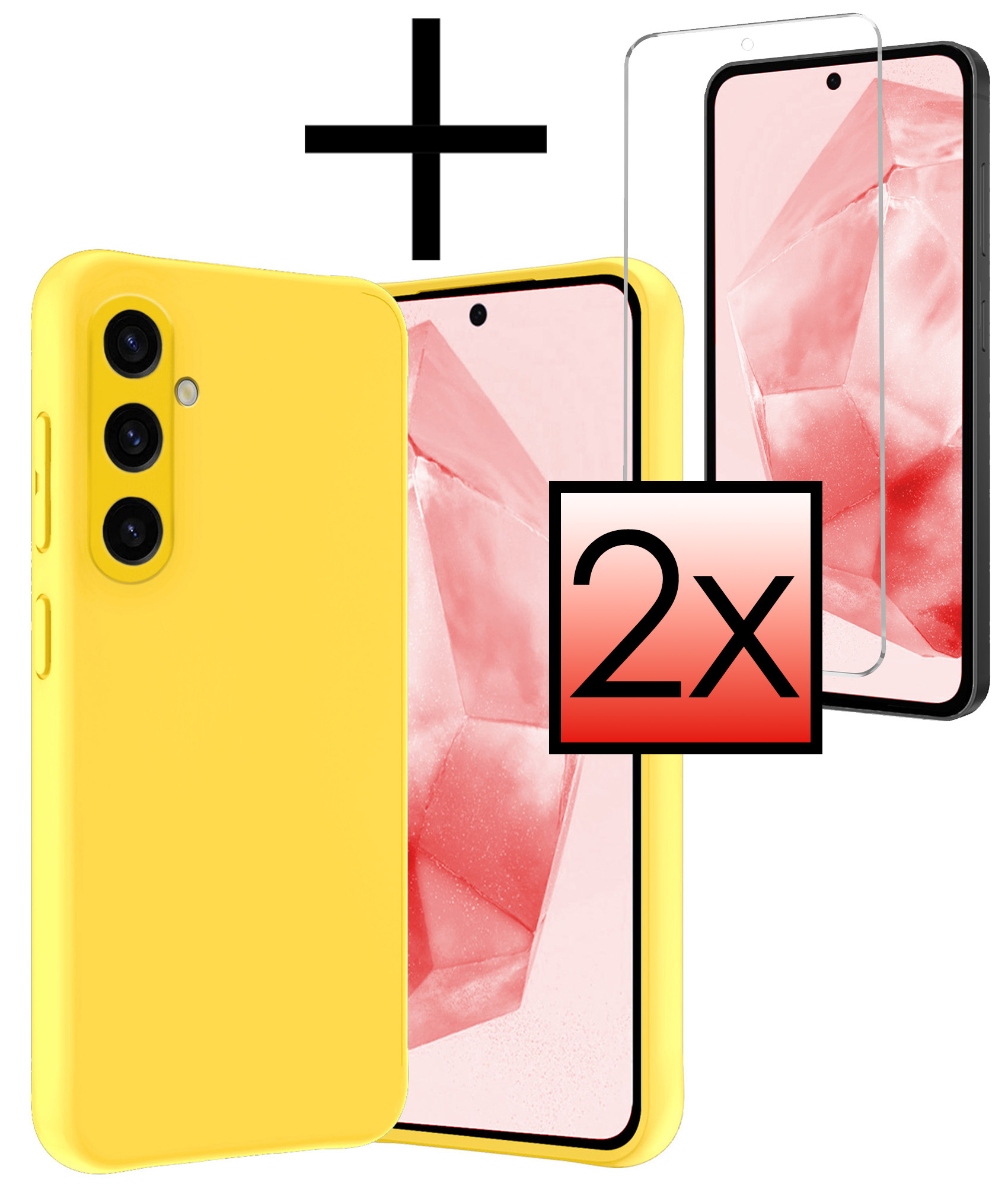 NoXx Hoes Geschikt voor Samsung A35 Hoesje Cover Siliconen Back Case Hoes Met 2x Screenprotector - Geel