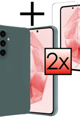 NoXx Hoes Geschikt voor Samsung A35 Hoesje Cover Siliconen Back Case Hoes Met 2x Screenprotector - Donkergroen