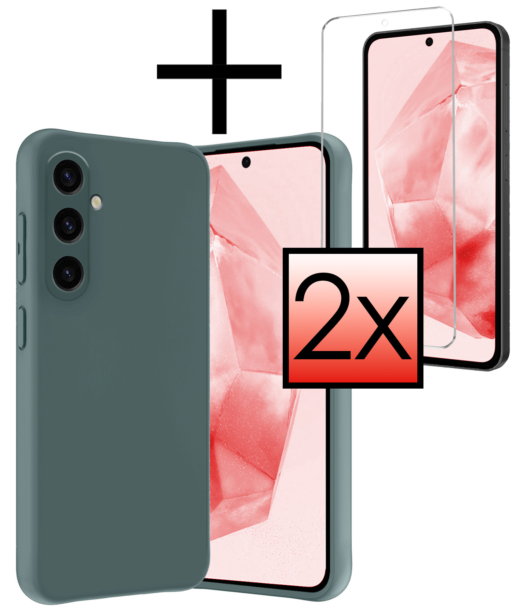 NoXx Hoes Geschikt voor Samsung A35 Hoesje Cover Siliconen Back Case Hoes Met 2x Screenprotector - Donkergroen