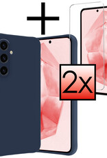 NoXx Hoes Geschikt voor Samsung A35 Hoesje Cover Siliconen Back Case Hoes Met 2x Screenprotector - Donkerblauw