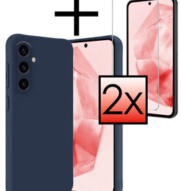 NoXx NoXx Samsung Galaxy A35 Hoesje Siliconen Met 2x Screenprotector - Donkerblauw
