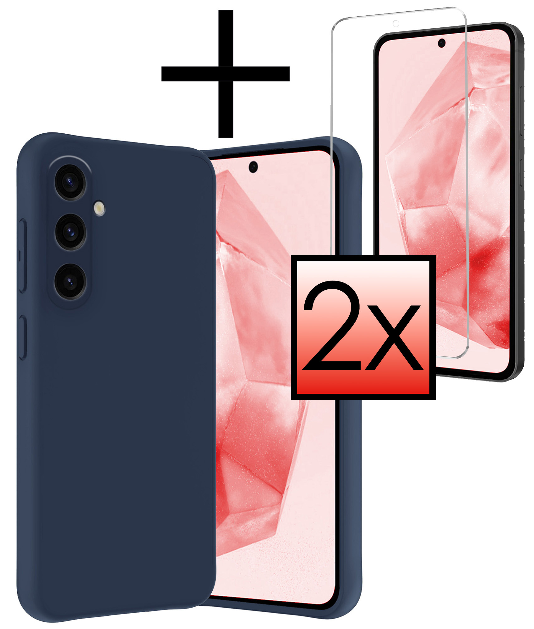 NoXx Hoes Geschikt voor Samsung A35 Hoesje Cover Siliconen Back Case Hoes Met 2x Screenprotector - Donkerblauw