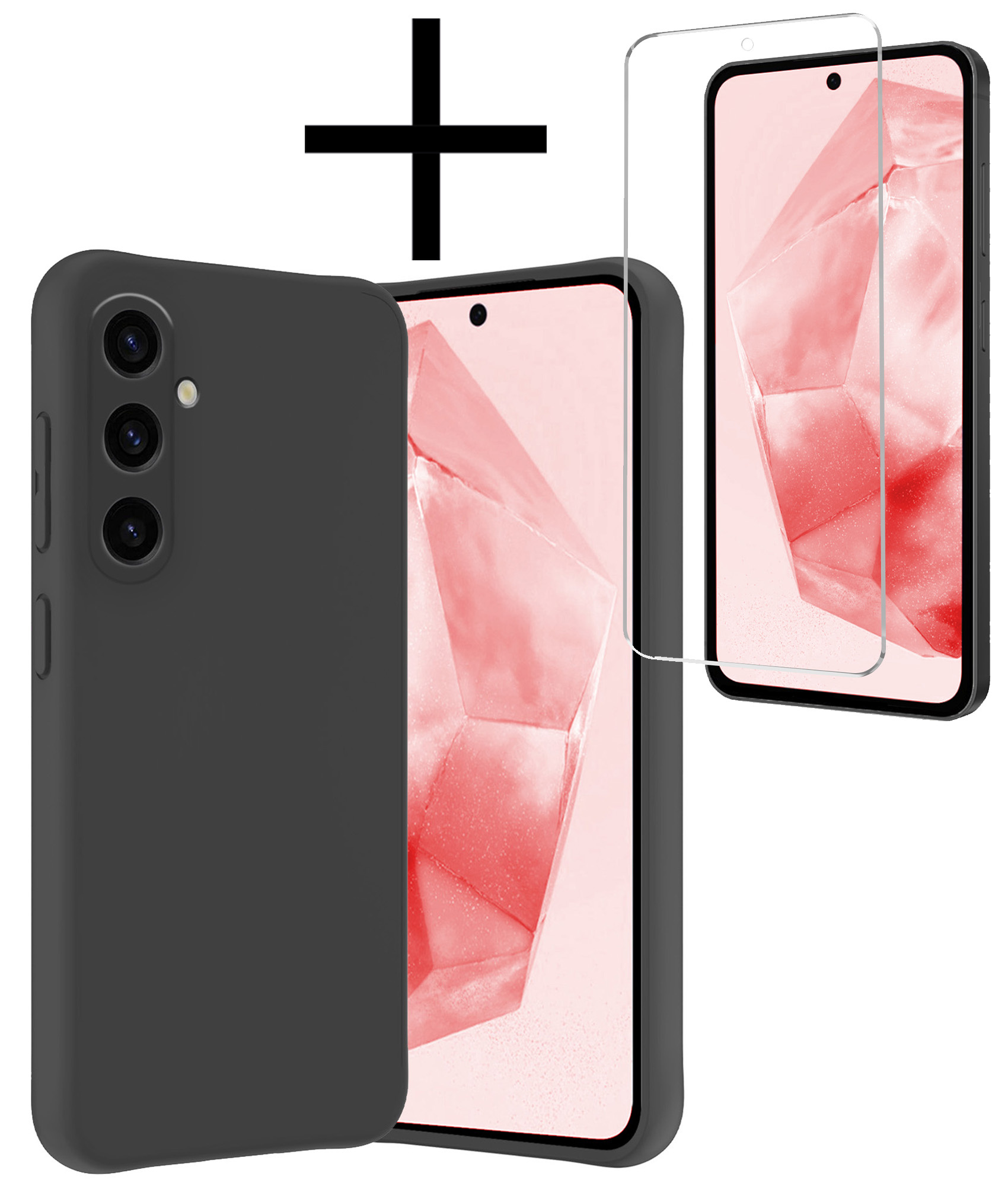 NoXx Hoes Geschikt voor Samsung A35 Hoesje Cover Siliconen Back Case Hoes Met Screenprotector - Zwart