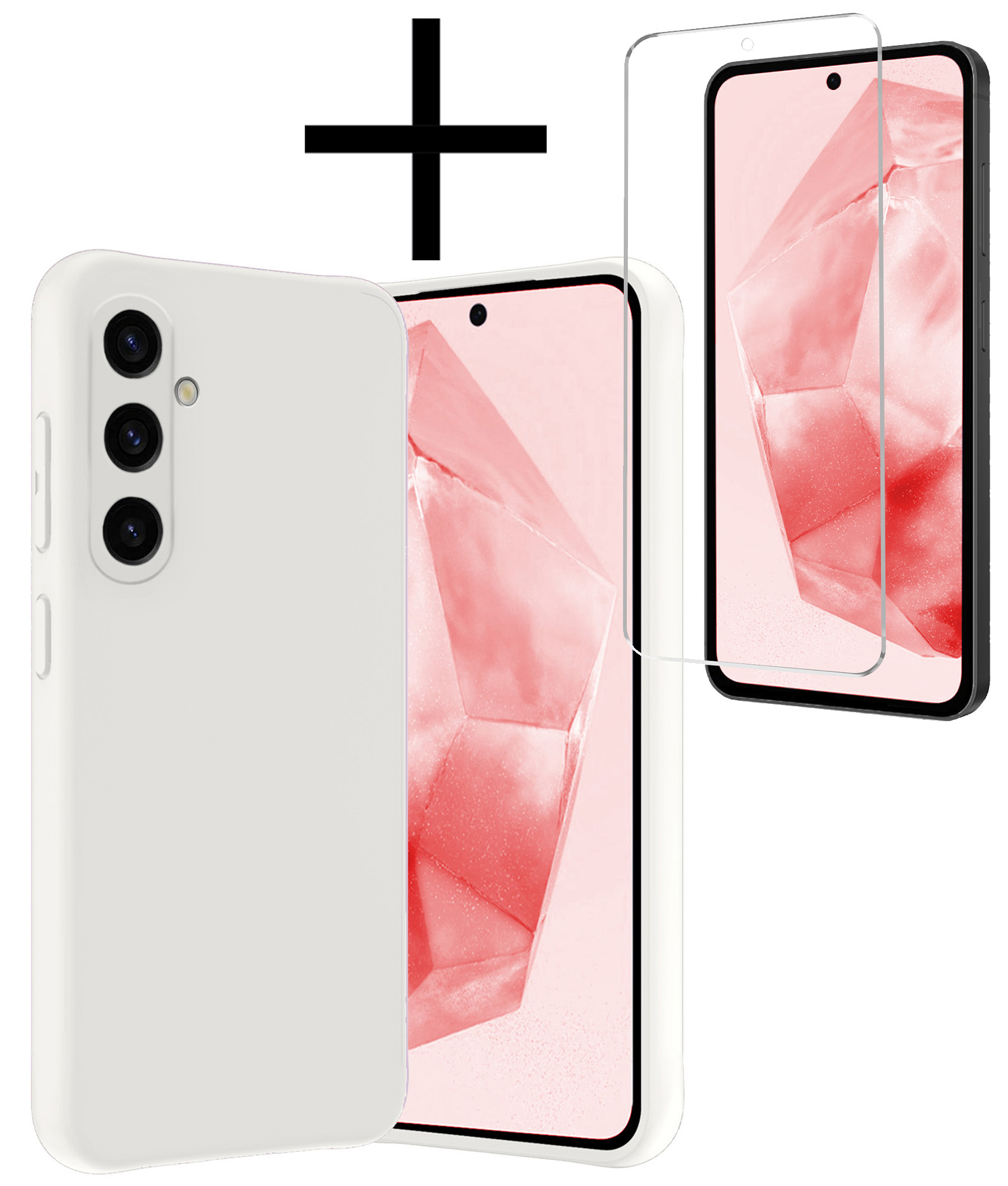 NoXx Hoes Geschikt voor Samsung A35 Hoesje Cover Siliconen Back Case Hoes Met Screenprotector - Wit