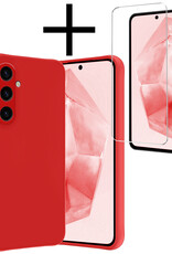 NoXx Hoes Geschikt voor Samsung A35 Hoesje Cover Siliconen Back Case Hoes Met Screenprotector - Rood