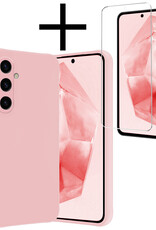 NoXx Hoes Geschikt voor Samsung A35 Hoesje Cover Siliconen Back Case Hoes Met Screenprotector - Lichtroze