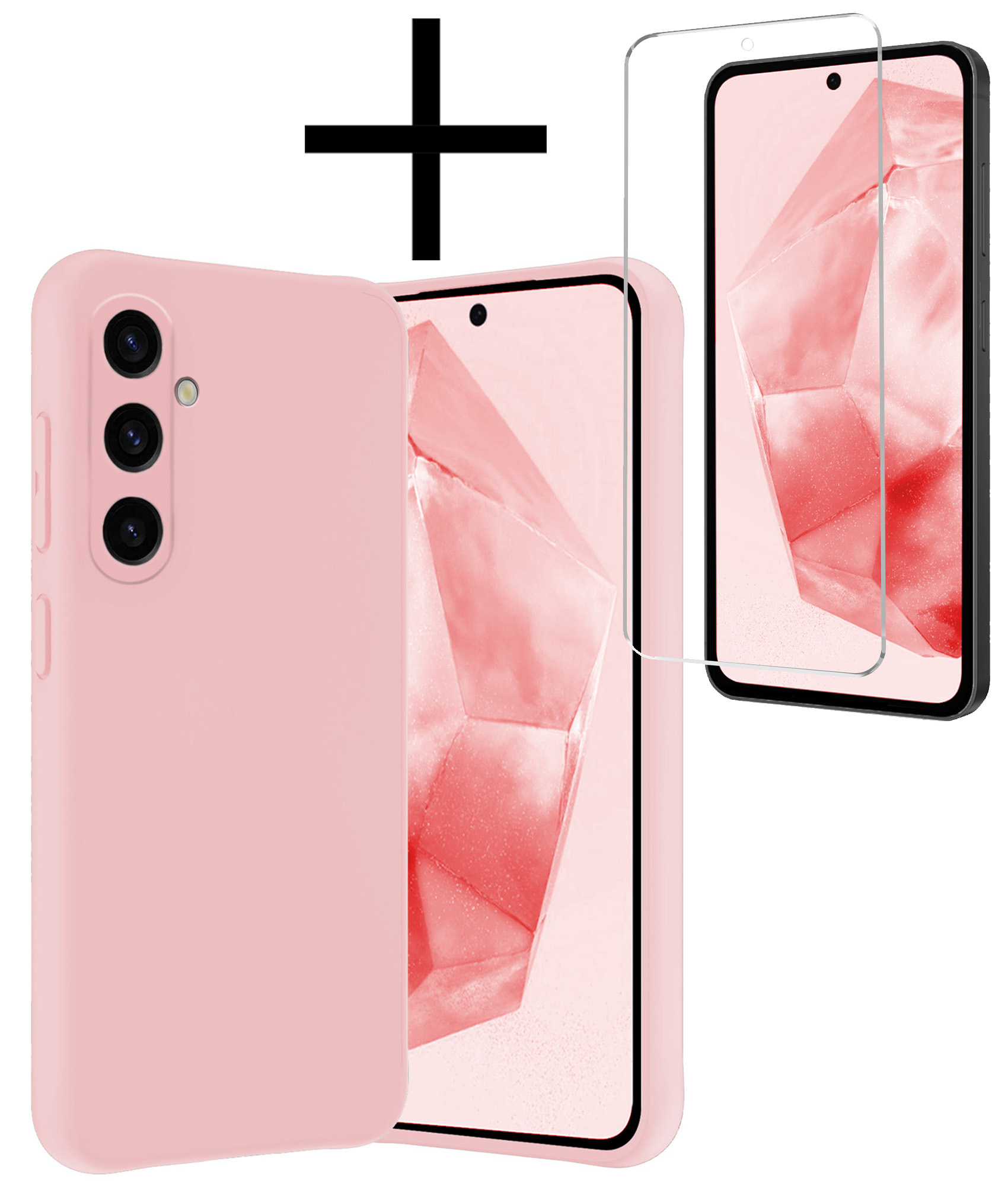 NoXx Hoes Geschikt voor Samsung A35 Hoesje Cover Siliconen Back Case Hoes Met Screenprotector - Lichtroze