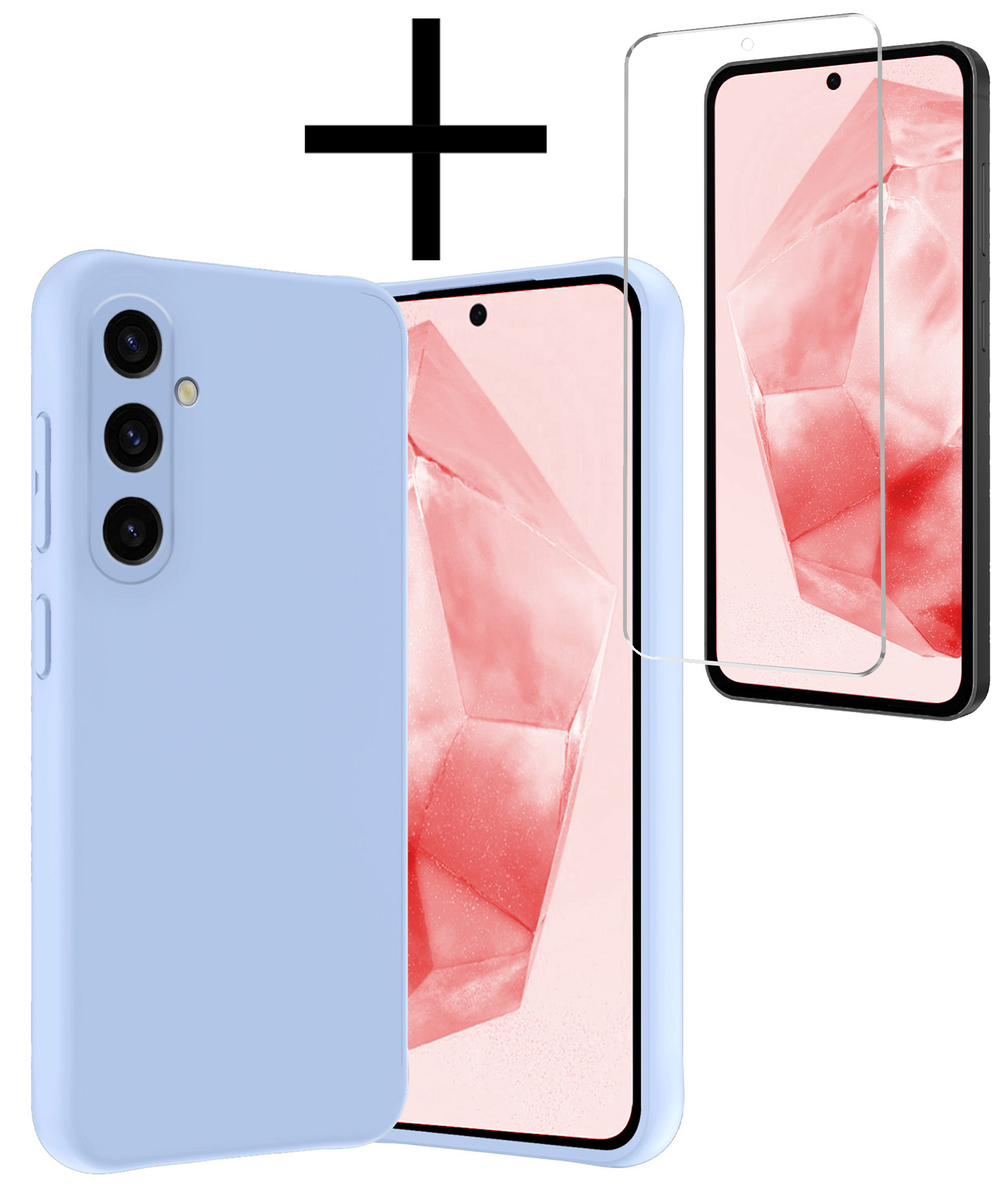 NoXx Hoes Geschikt voor Samsung A35 Hoesje Cover Siliconen Back Case Hoes Met Screenprotector - Lichtblauw