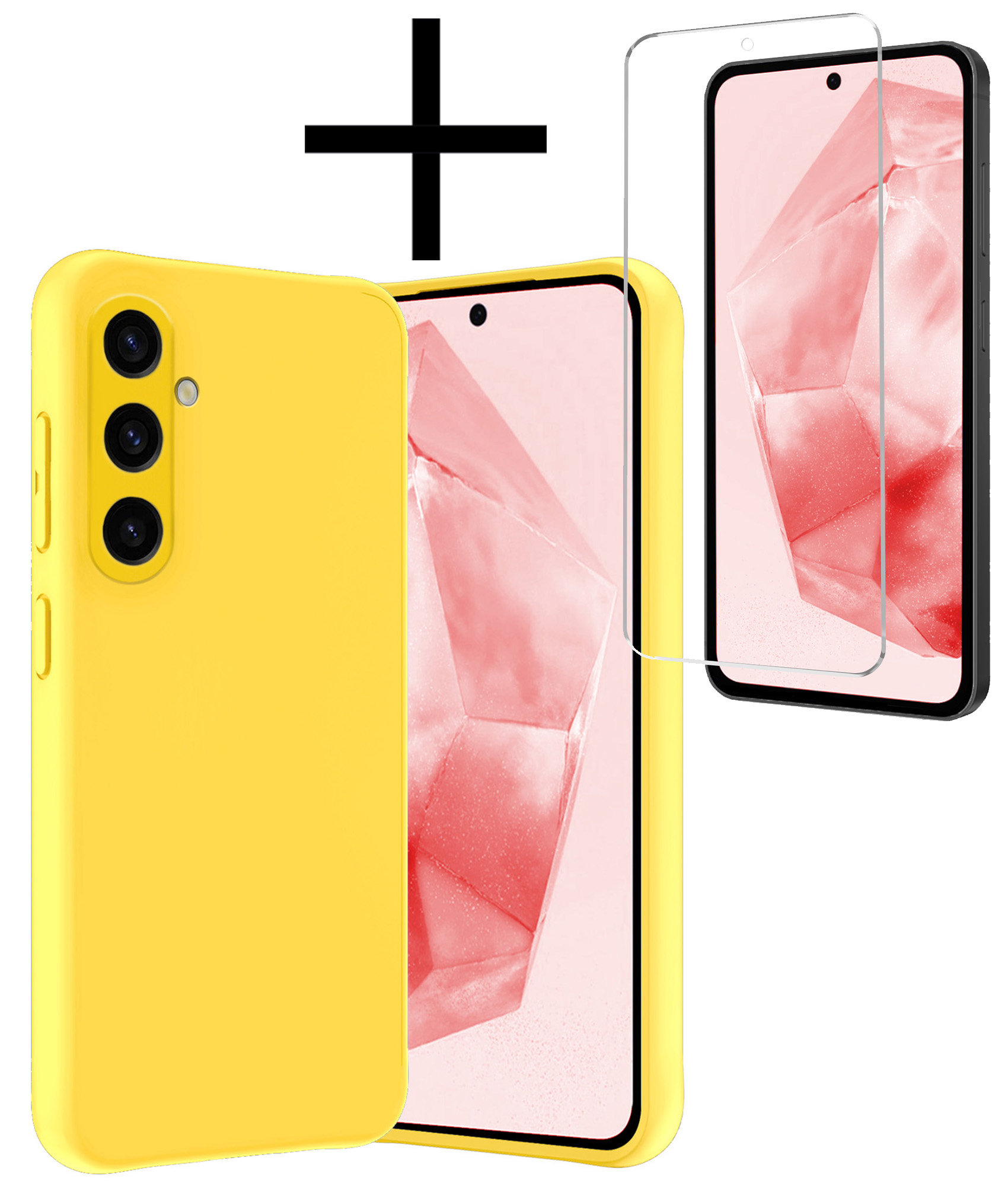 NoXx Hoes Geschikt voor Samsung A35 Hoesje Cover Siliconen Back Case Hoes Met Screenprotector - Geel