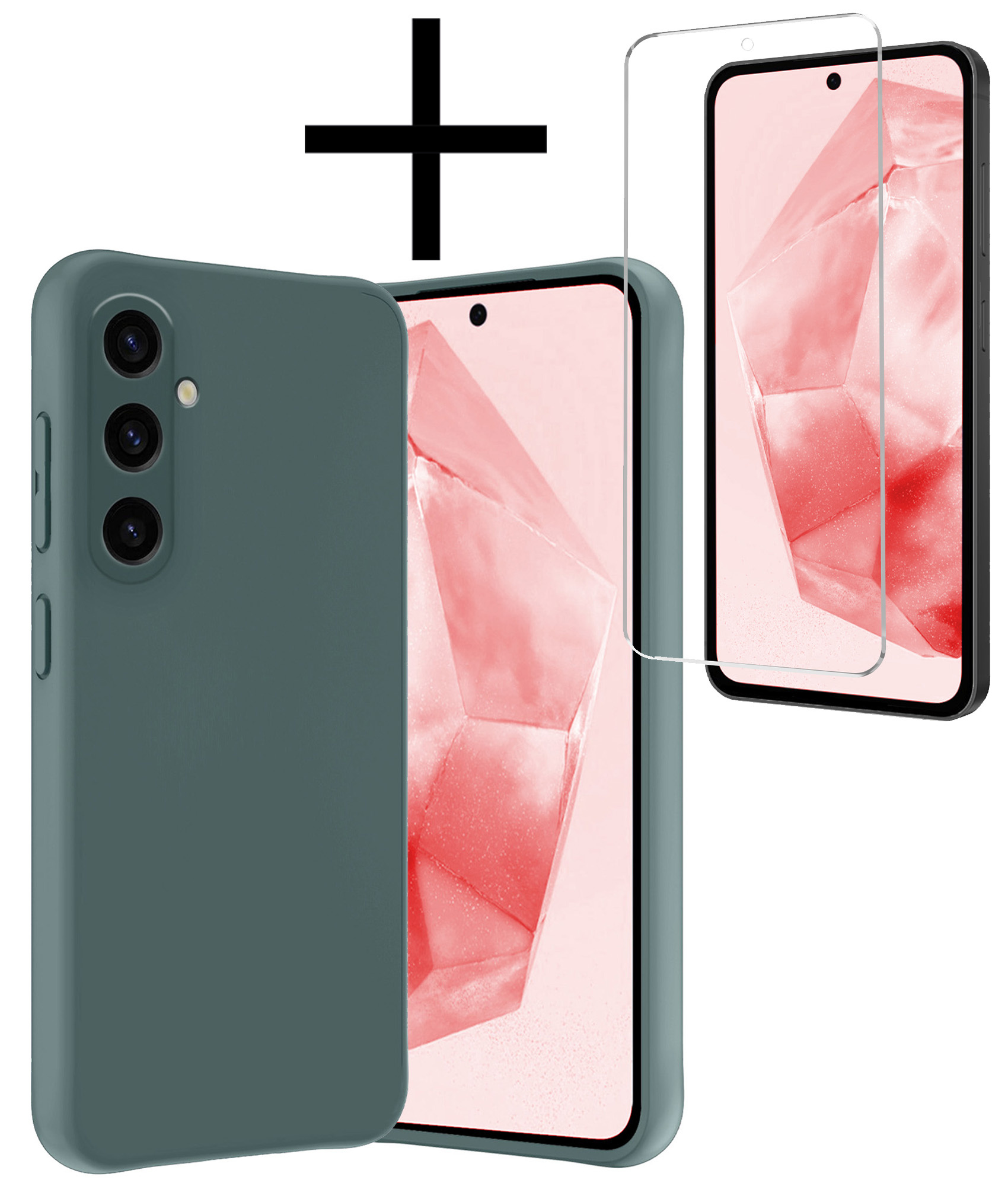 NoXx Hoes Geschikt voor Samsung A35 Hoesje Cover Siliconen Back Case Hoes Met Screenprotector - Donkergroen