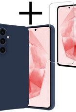 NoXx Hoes Geschikt voor Samsung A35 Hoesje Cover Siliconen Back Case Hoes Met Screenprotector - Donkerblauw