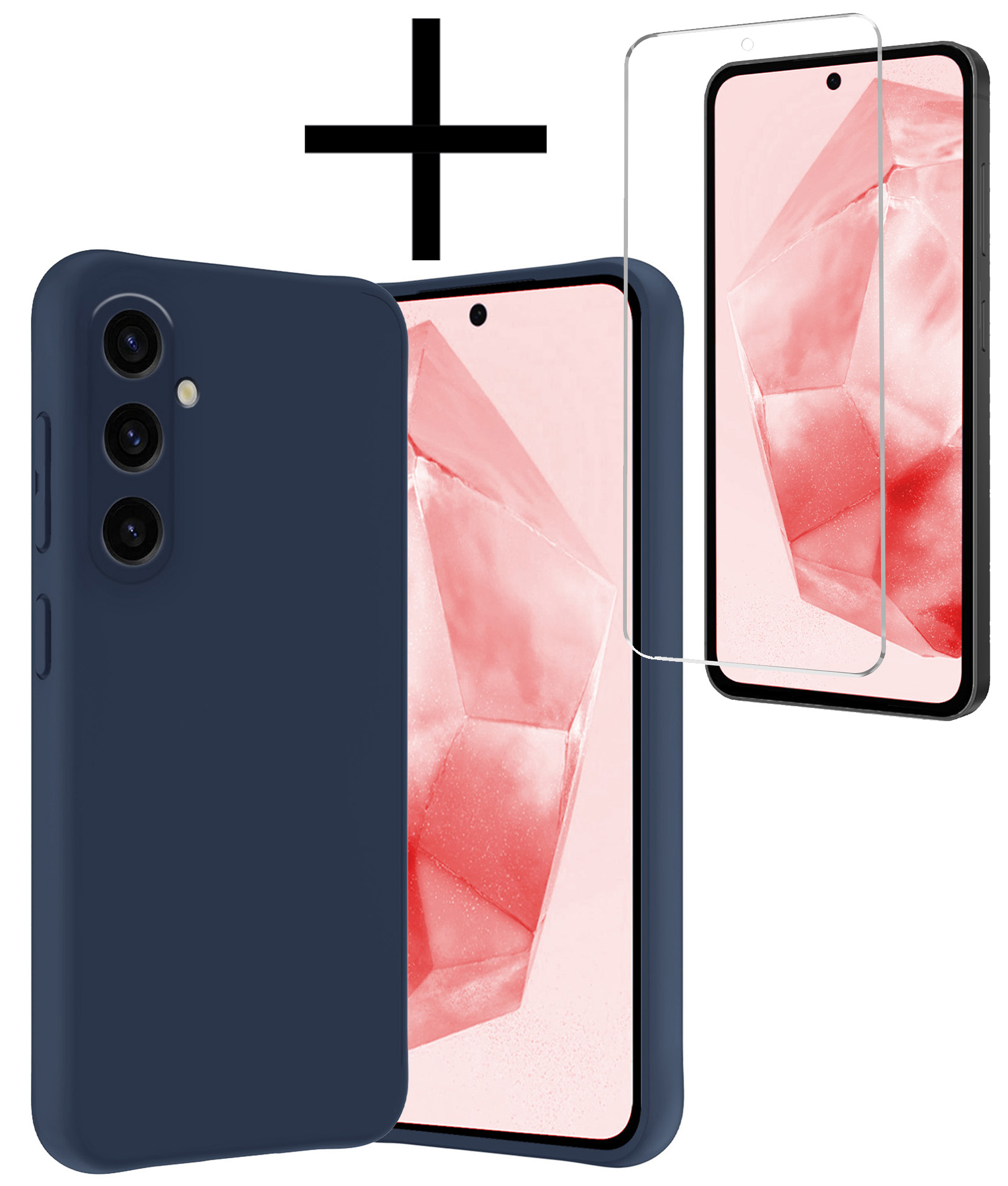 NoXx Hoes Geschikt voor Samsung A35 Hoesje Cover Siliconen Back Case Hoes Met Screenprotector - Donkerblauw