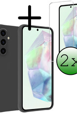 BASEY. Hoes Geschikt voor Samsung A35 Hoesje Siliconen Back Cover Case Met 2x Screenprotector - Hoesje Geschikt voor Samsung Galaxy A35 5G Hoes Cover Hoesje - Zwart