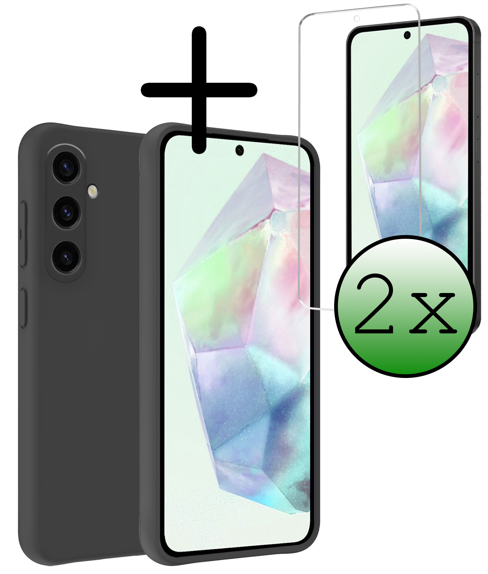 BASEY. Hoes Geschikt voor Samsung A35 Hoesje Siliconen Back Cover Case Met 2x Screenprotector - Hoesje Geschikt voor Samsung Galaxy A35 5G Hoes Cover Hoesje - Zwart