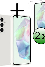 BASEY. Hoes Geschikt voor Samsung A35 Hoesje Siliconen Back Cover Case Met 2x Screenprotector - Hoesje Geschikt voor Samsung Galaxy A35 5G Hoes Cover Hoesje - Wit