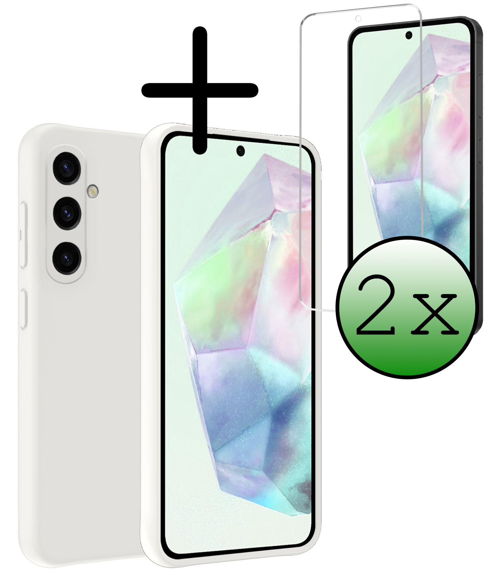 BASEY. Hoes Geschikt voor Samsung A35 Hoesje Siliconen Back Cover Case Met 2x Screenprotector - Hoesje Geschikt voor Samsung Galaxy A35 5G Hoes Cover Hoesje - Wit
