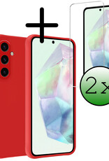 BASEY. Hoes Geschikt voor Samsung A35 Hoesje Siliconen Back Cover Case Met 2x Screenprotector - Hoesje Geschikt voor Samsung Galaxy A35 5G Hoes Cover Hoesje - Rood