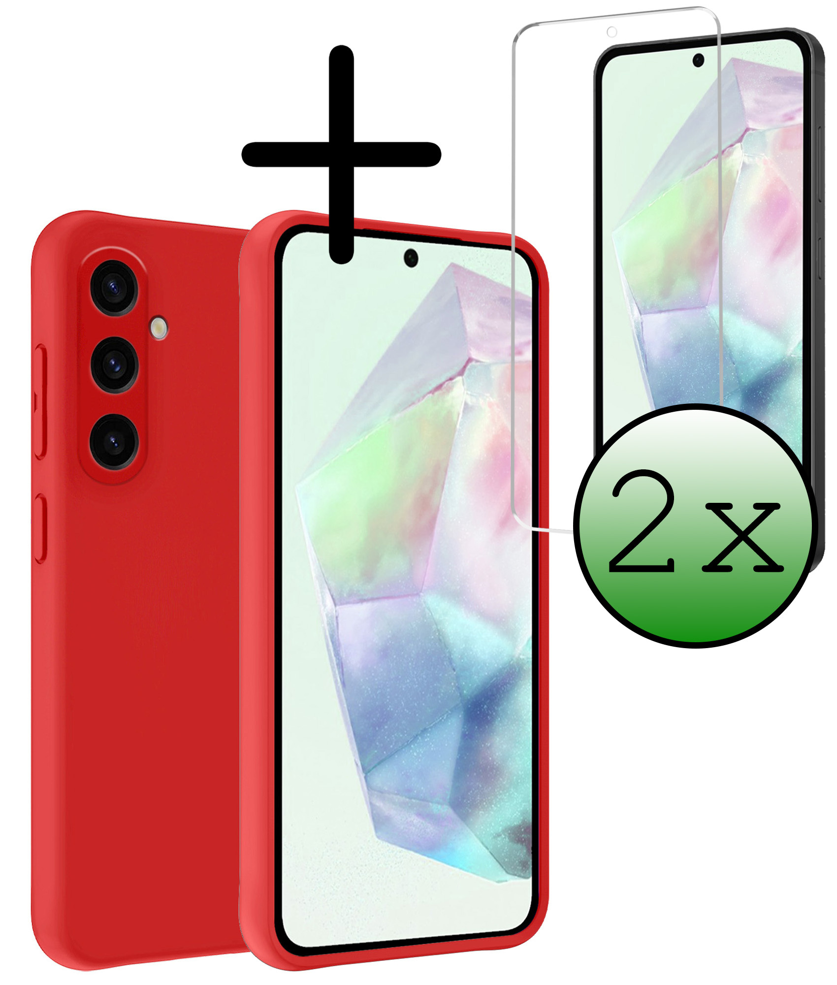 BASEY. Hoes Geschikt voor Samsung A35 Hoesje Siliconen Back Cover Case Met 2x Screenprotector - Hoesje Geschikt voor Samsung Galaxy A35 5G Hoes Cover Hoesje - Rood