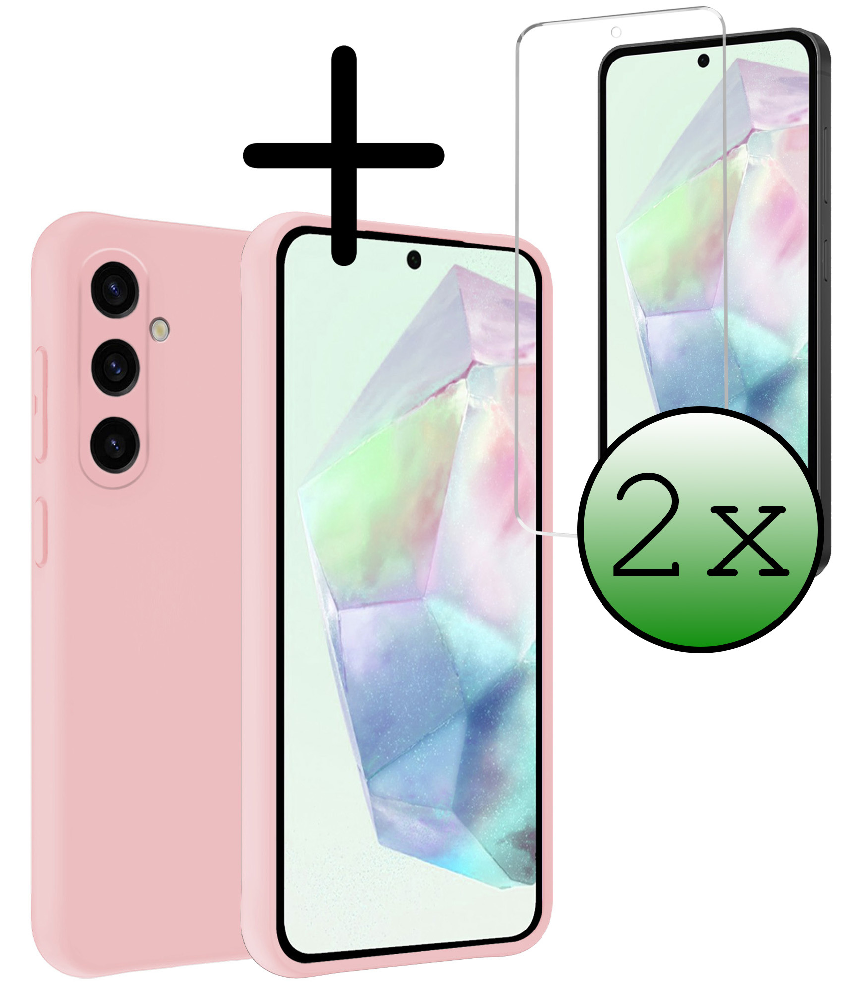 BASEY. Hoes Geschikt voor Samsung A35 Hoesje Siliconen Back Cover Case Met 2x Screenprotector - Hoesje Geschikt voor Samsung Galaxy A35 5G Hoes Cover Hoesje - Lichtroze